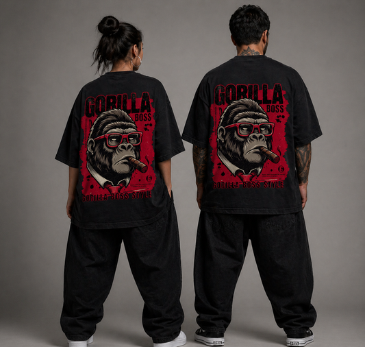 Унисекс Овърсайз тениска, дизайн на гърба "Gorilla Boss Style"