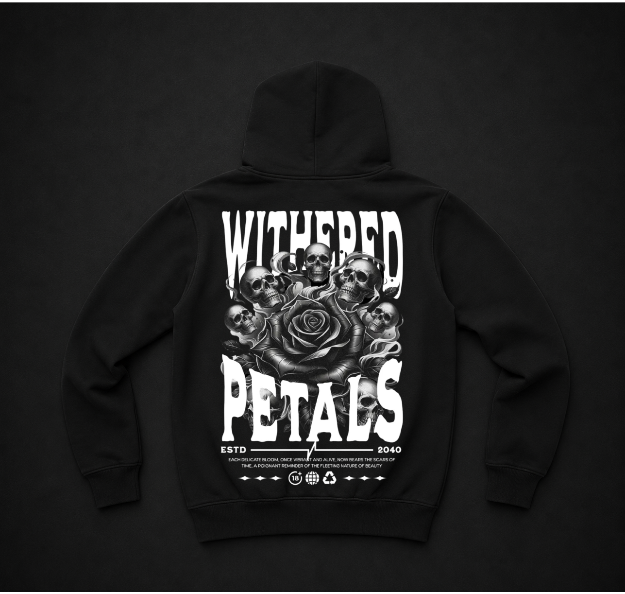 Овързайз суичър, дизайн на гръб "Withered petals"
