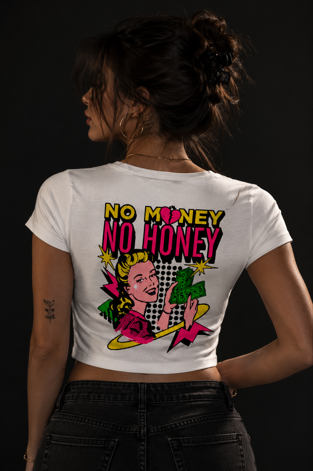Женска Кроп Топ Тениска "No Money-No Honey"